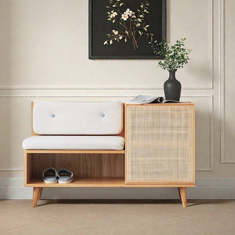 43.3in Rattan Woven Shoe Bench