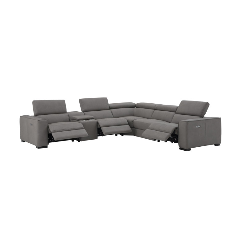 Canapé modulaire inclinable réversible en cuir véritable de 138 po Graddy, Cuir véritable truffe