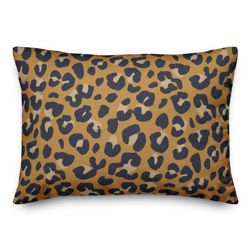 Gold Leopard Print Polyester Throw Pillow 14x20