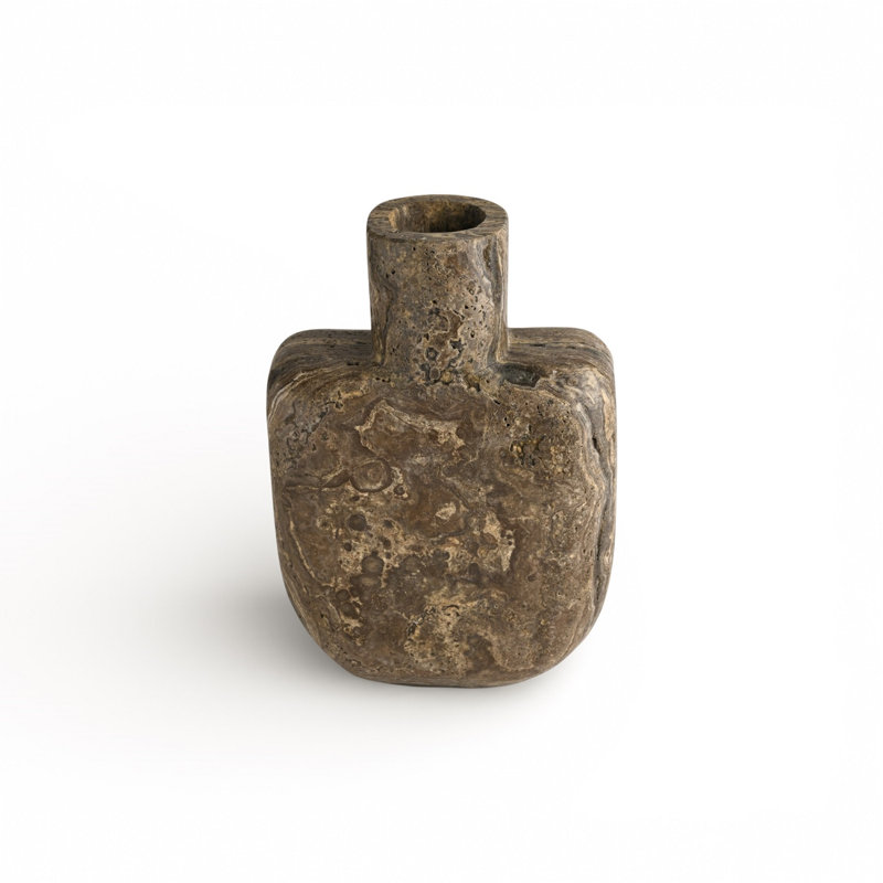 Travertin Vase Med, Beige, H 8,5 po x l 5,5 po x P 2,5 po