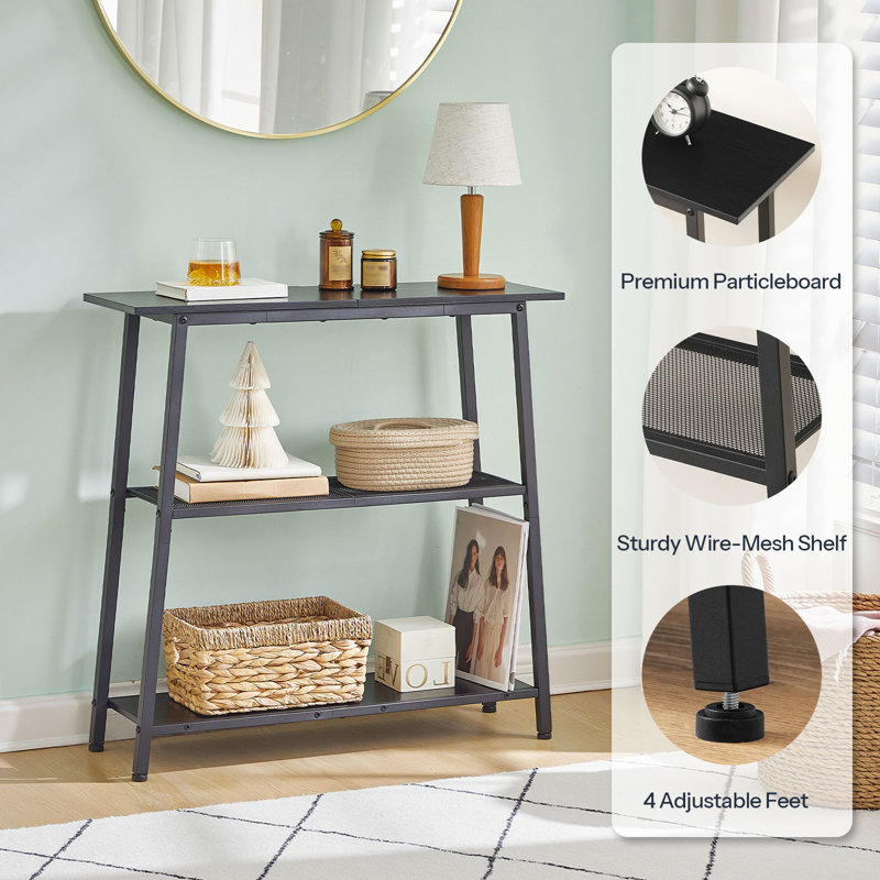 3-Tier Narrow Console Table with Open Storage Shelves, Black