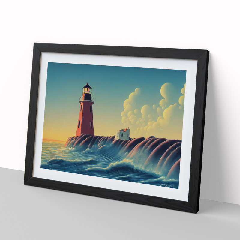 Lighthouse Seascape Vol.5 1 Piece Single Picture Frame Wall Art, 34cm H x 46cm W x 2cm D, Black