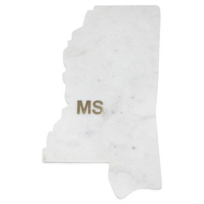 Lg Polished Marble "Mississippi" Cutting Board W/Brass State Abbreviation