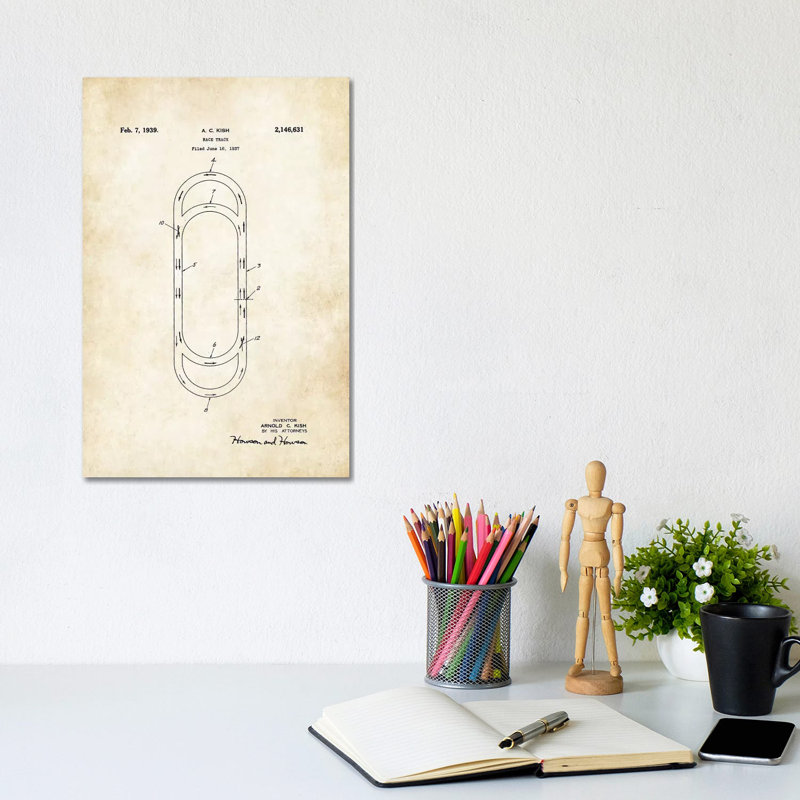 Auto Race Track (1939) by Patent77 - Wrapped Canvas Print, 20.32 cm H x 30.48 cm W