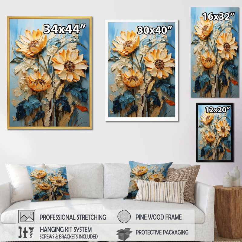Tournesols Azure Fields I, Toile tendue, H 44 po x l 34 po x P 1,5 po