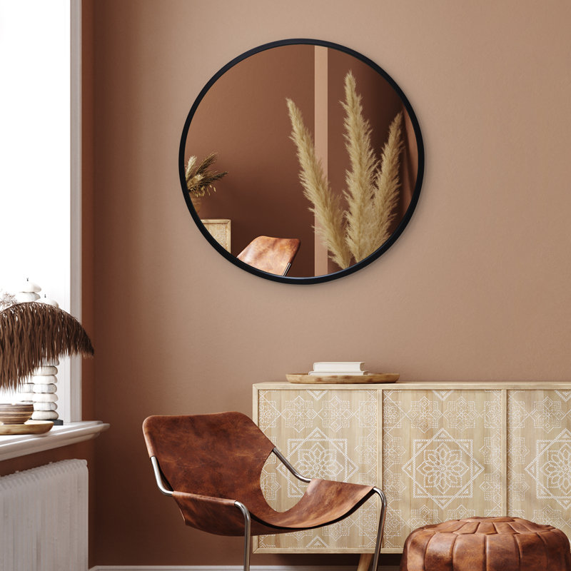 Nevel 32x32 Framed Round Mirror Circle Mirror for Bathroom, Bedroom, Entryway, Living Room, Black