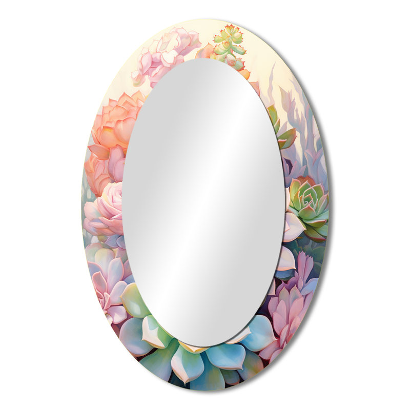 Miroir mural ovale vert succulent succulent vert - rose, 36 po x 24 po