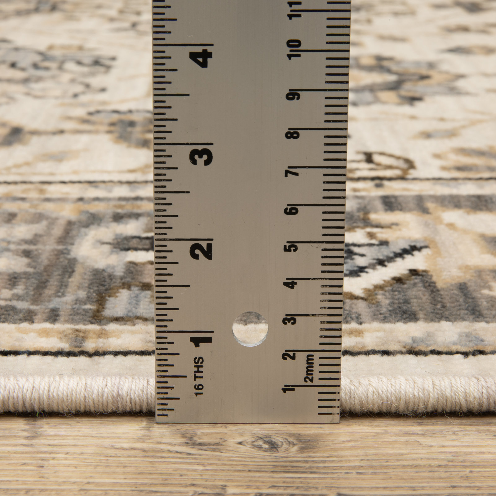 Abena Beige Gray Bordered Oriental Wool Rug, Rectangle 2' x 3'