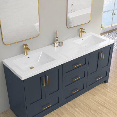 72 Inch Solid Surface Double Sink Bathroom Vanity Top with Integrated Dual Sinks, Bright White Seamless Countertop, Waterproof & Easy Install, Standard 2-Sink Vanity Top Replacement