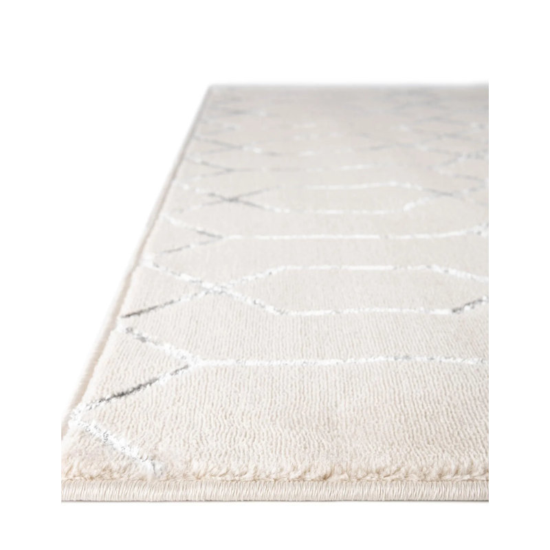 Glam Geometric White Silver Area Rug, Rectangle 2' x 3'1"