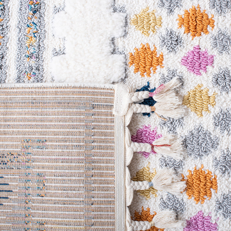 Boho-Chic Ivory Synthetic Shag Rug with Fringe - 4' x 6'