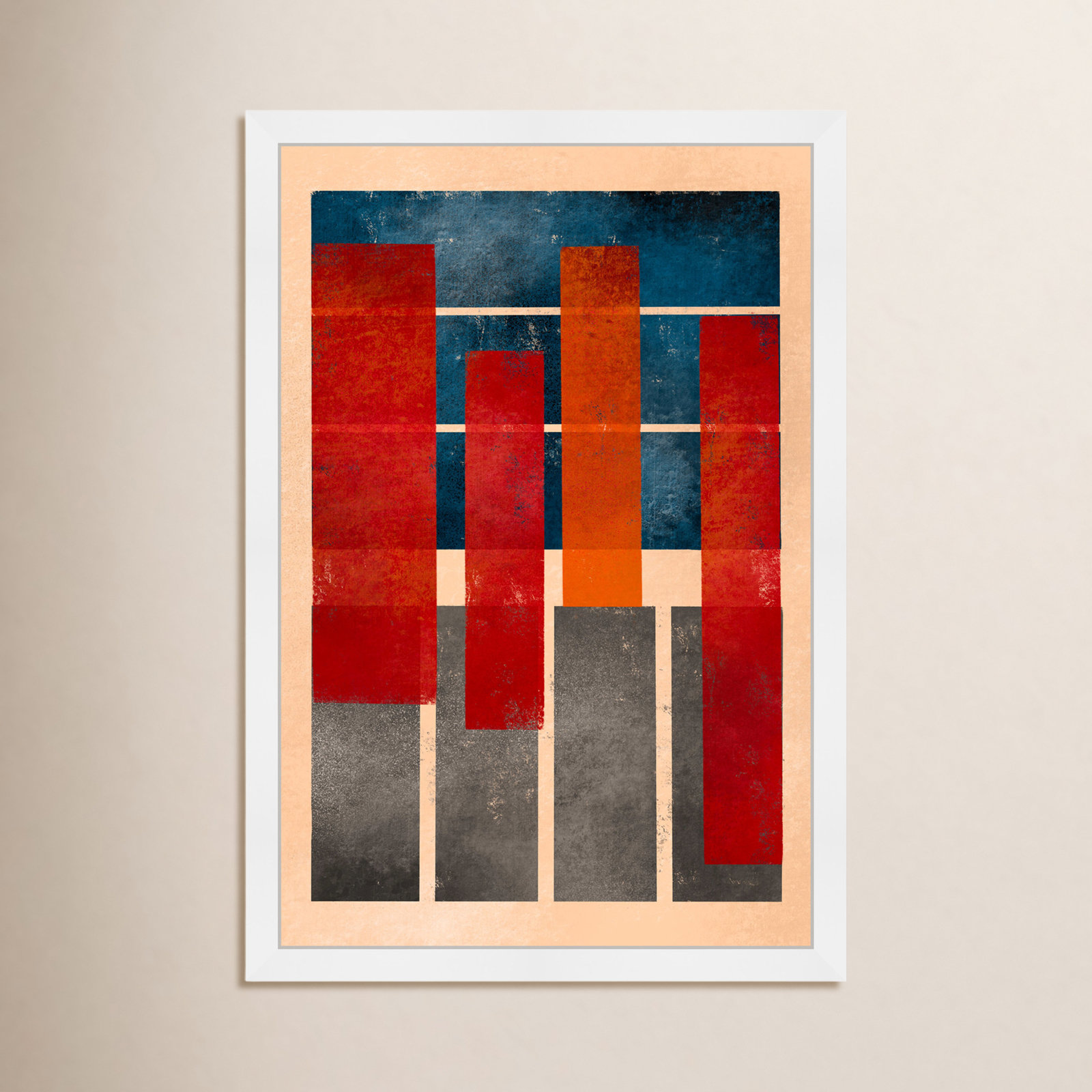 Geometric Red And Blue by Oliver Gal, White, 38" H x 26" W