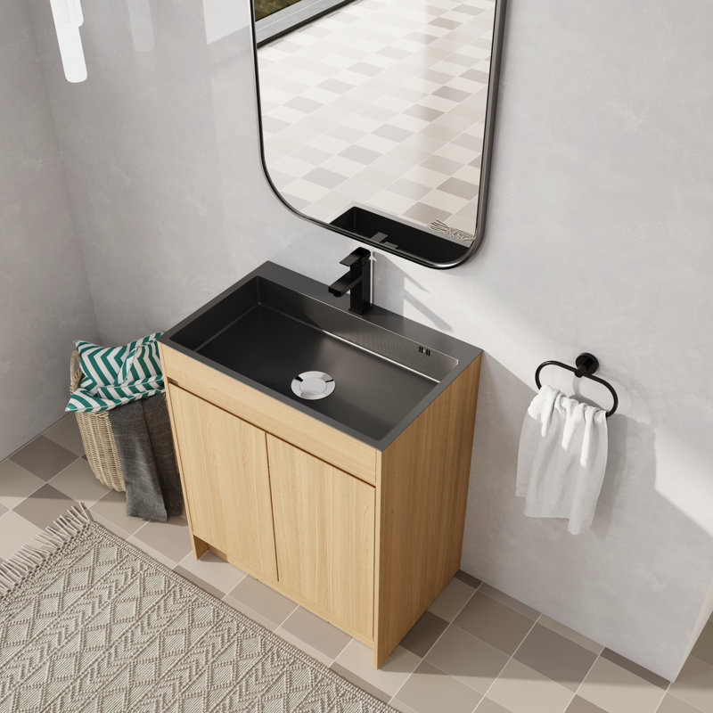 Meuble-lavabo simple 28 po avec plateau en acier inoxydable