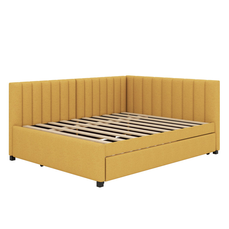 Upholstered Daybed with Trundle Sofa Bed Frame, Yellow, Full