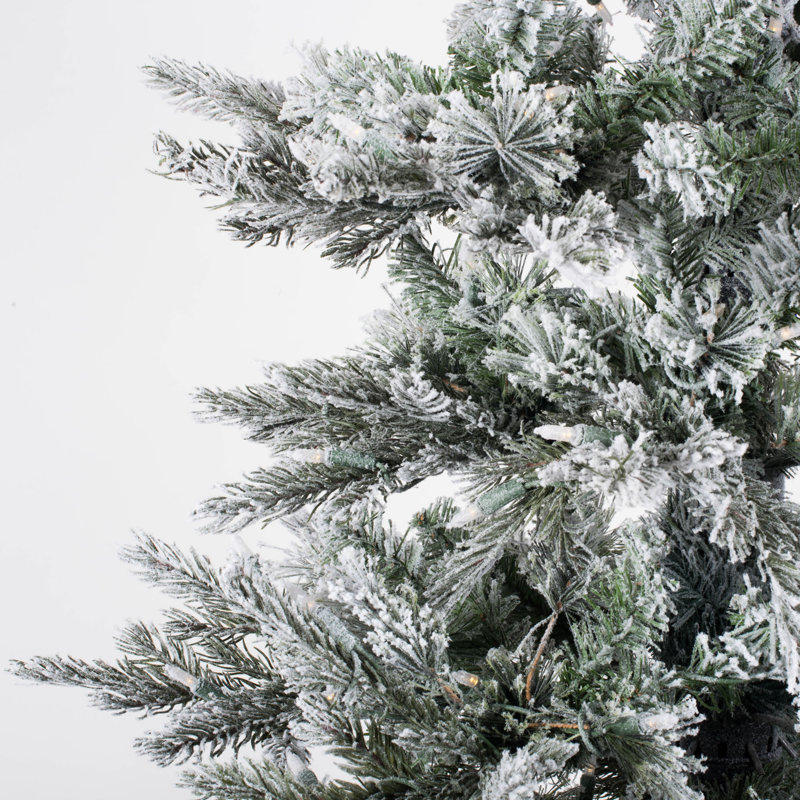 Kiana Flocked Pine Artificial Christmas Tree with LED Lights with Stand, 6.5' H