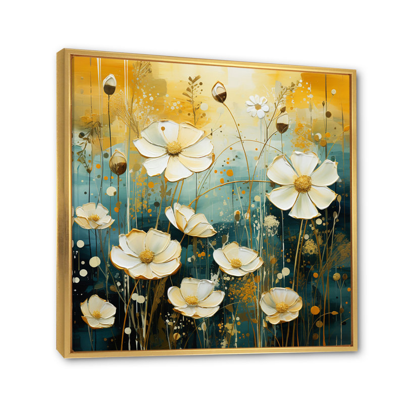 White Yellow Buttercups Buttercup Meadow - Floral Canvas Prints, Cadre flottant doré, H 36 po x l 36 po x P 1,5 po