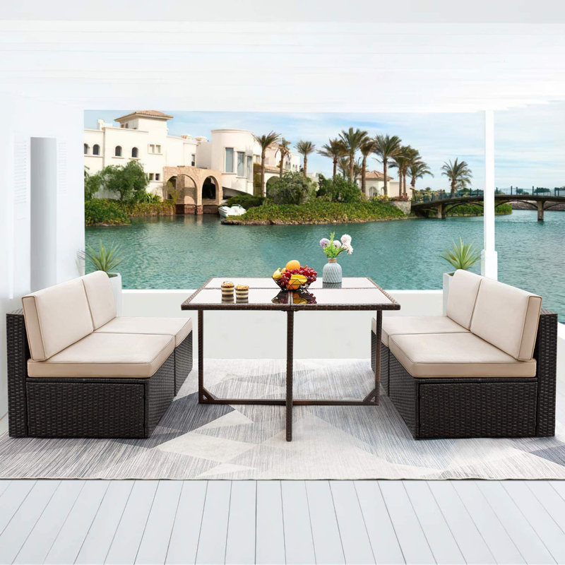 Fransje 4 - Person Patio Dining Set Rectangular Table, Beige