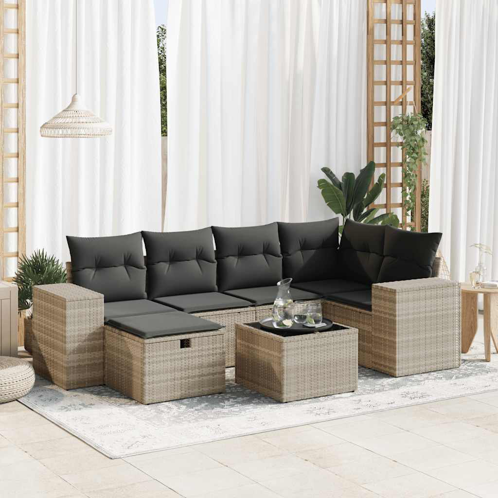 Vidaxl 7-Tlg. Garten-Sofagarnitur Mit Kissen Beige Poly Rattan