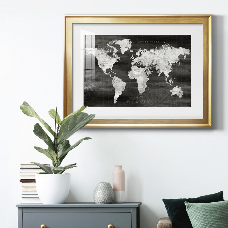 " Industrial World Map ", Gold Framed, 22.5" H x 30.5" W x 1" D