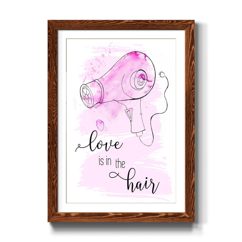 «Love Is in the Hair», reproduction d'art textuel sur papier encadré, H 37,5 po x l 27,5 po x P 1,5 po, Érable