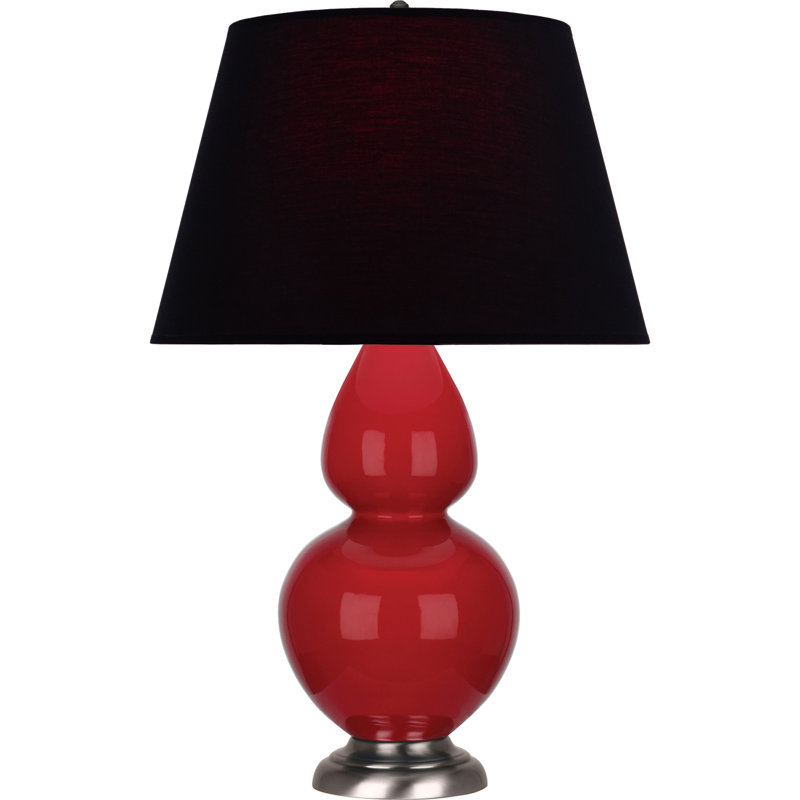 Lampe de table double gourde en céramique, Thé vert / taupe, Rouge rubis émaillé / argent antique, Argent argent