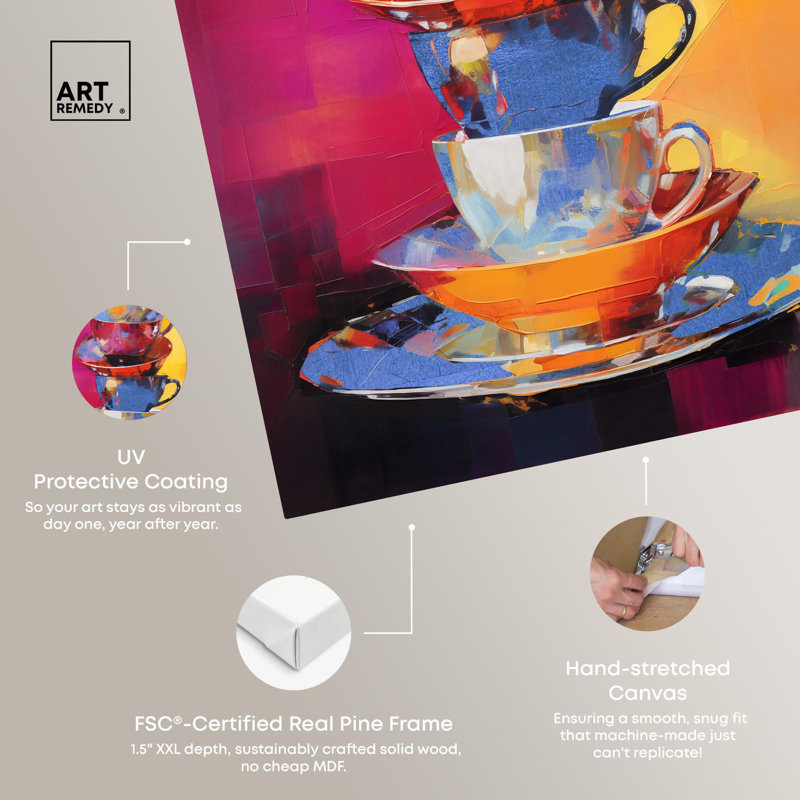 Bright Teacups Multicolor Canvas Wall Art, 10" x 15"
