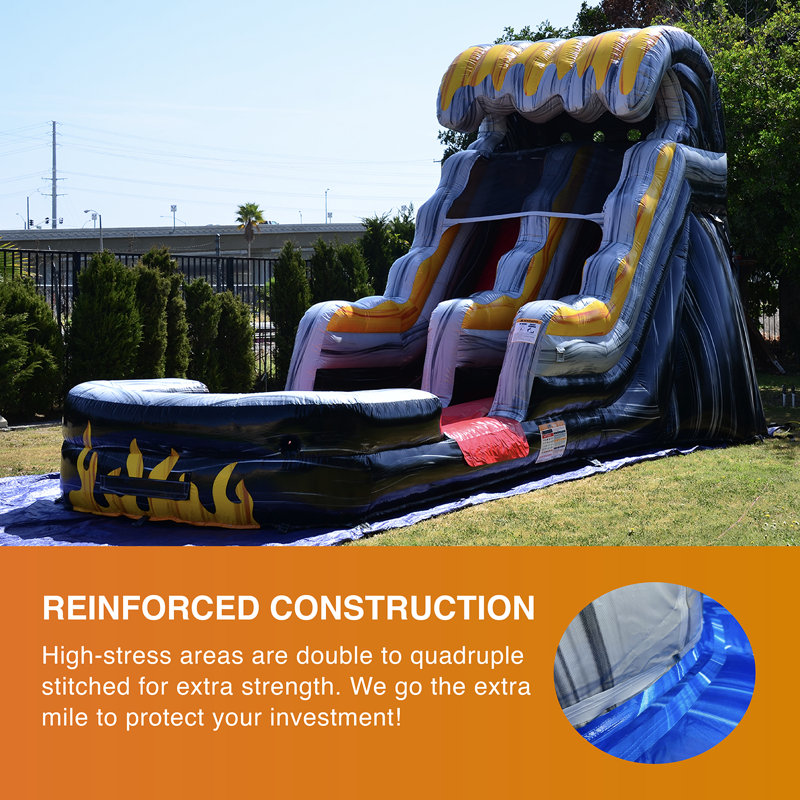 Giant Blue and Orange Inflatable Water Slide with Splash Pool