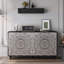 Buffet Boho Mandala 3D embossé avec portes à pousser, tablettes réglables et pieds tournés en bois pour une utilisation polyvalente à la maison