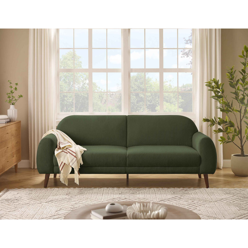 Iris 222Cm Round Arms Sofa, Green Corduroy