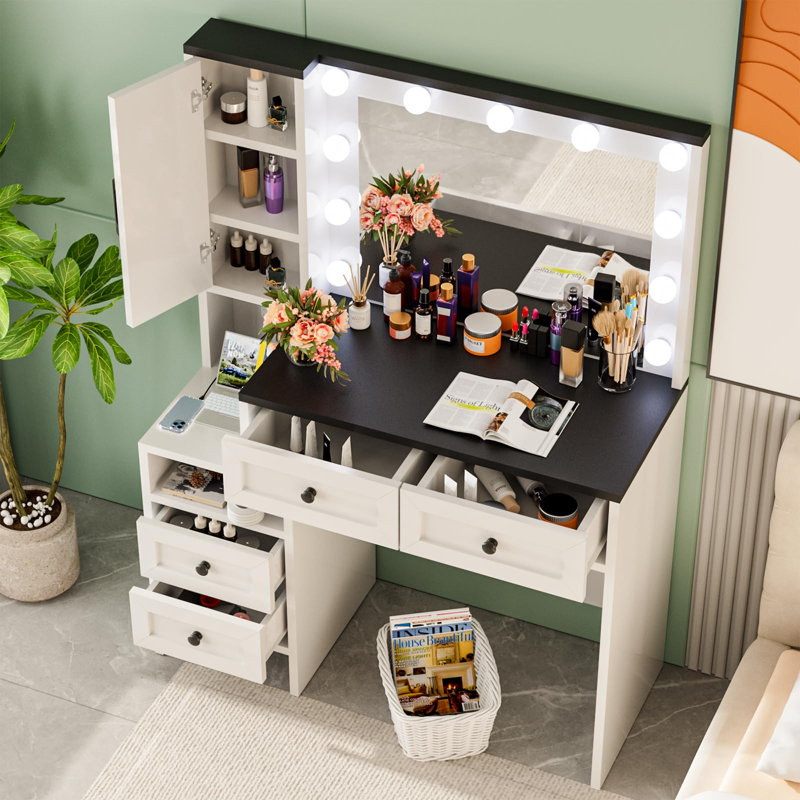 Meuble-lavabo moderne 40 "avec lumières, miroir, station de charge, tiroirs, armoire