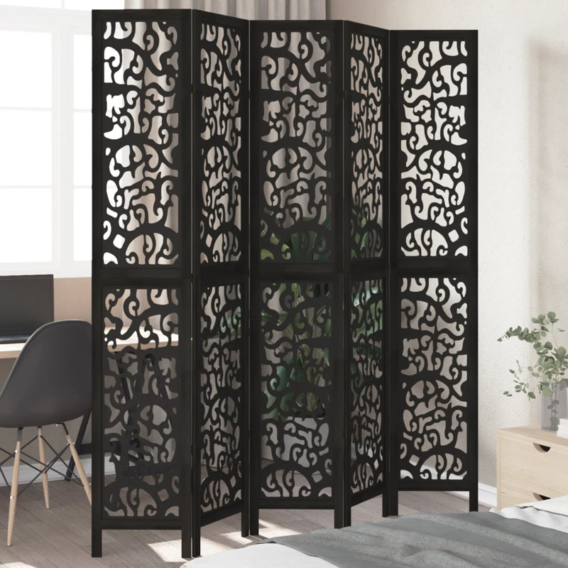 Folding Room Divider, 5, 180cm H x 180cm W x 1.6cm D, Black