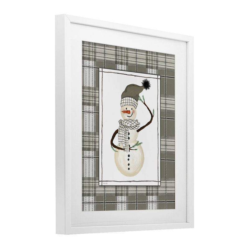 Hiver bonhomme de neige écossais vert, reproduction encadrée sous verre, H 16 po x l 13 po, Cadre blanc côtier