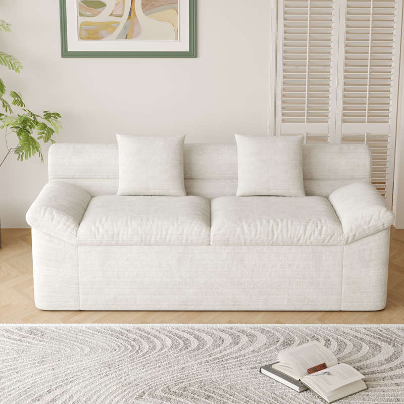Modular Corduroy Sectional Sofa, No Assembly Required, Mousse blanc crème