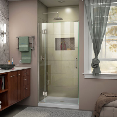 DreamLine Unidoor-X 30 inch W x 72 inch H Frameless Hinged Shower Door in Brushed Nickel