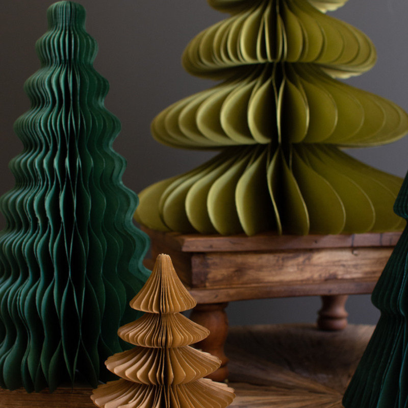 SET OF FIVE PAPER ACCORDIAN CHRISTMAS TREES - ONE EACH