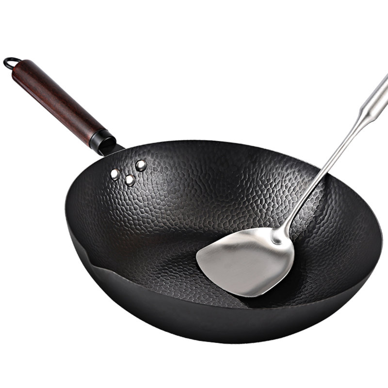 12.6" Iron Wok-11pcs Woks & Stir Fry Pans Wok Pan with Lid, No Chemical Coated Chinese Wok with 10 Cookware Accessories, Flat Bottom Wok for Electric, Induction, Gas Stoves