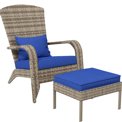 Chaise de patio avec dossier haut bleu foncé pour terrasse, jardin, cour avant, patio, grande assise et