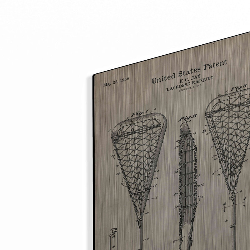 «Lacrosse Racquet Blueprint Brevet Parchment», art mural en métal, H 16 po x l 12 po