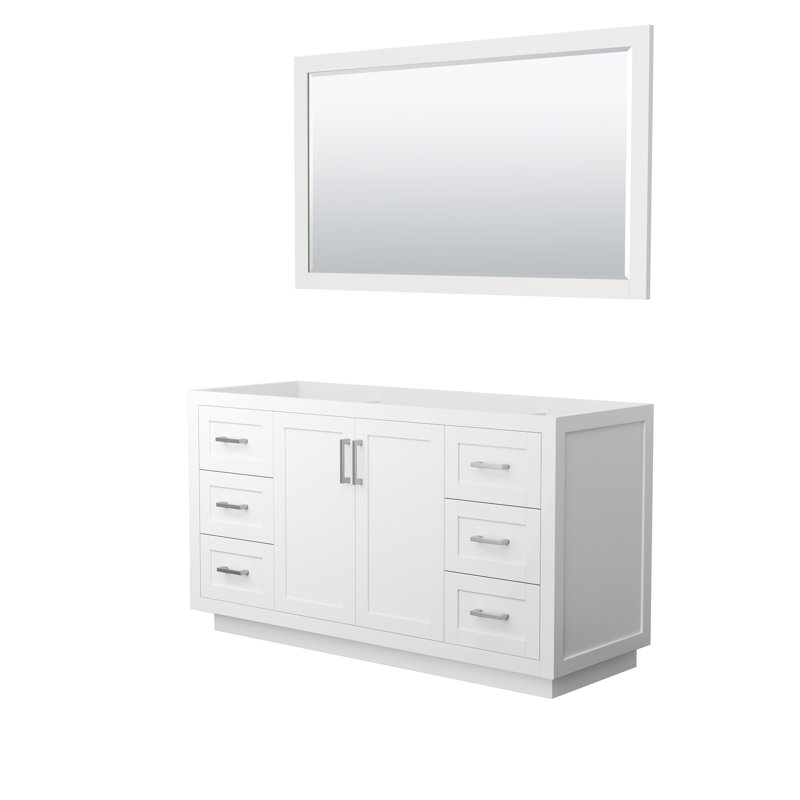 Miranda 59.25" Freestanding Single Bathroom Vanity Base Only with 58" Mirror, White/Brushed Nickel