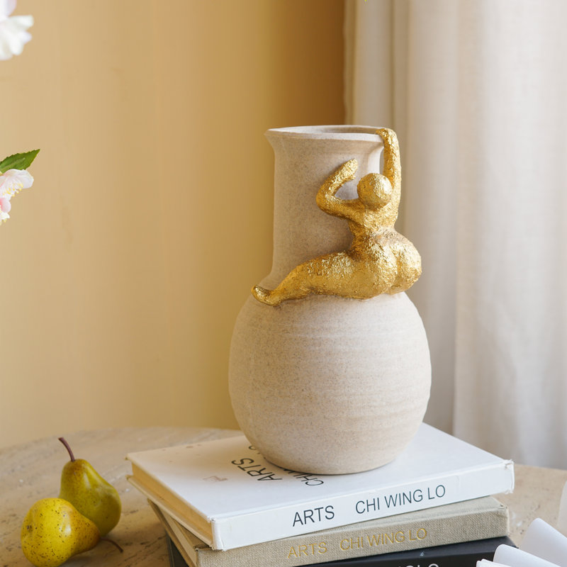 Vase en résine blanche avec figurine dorée abstraite, 11,4 po