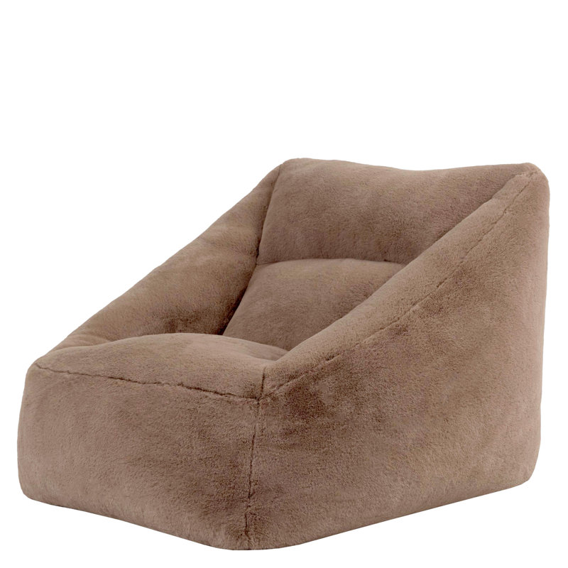 Bean Bag Bazaar Natalia Faux Rabbit Fur Classic Bean Bag and Round Footstool, Brown