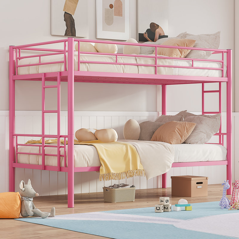 Aafke Kids Twin Size Metal Bunk Bed Frame with Ladder & Full-Length Guardrail Heavy Duty Sturdy 2 in 1 Convertible Bunk Bed