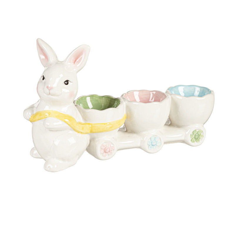 Ceramic Bunny Pulling Egg Cart Tabletop Decor.
