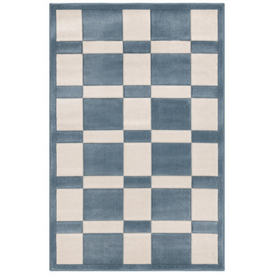 8' X 11' Blue And White Geometric Area Rug