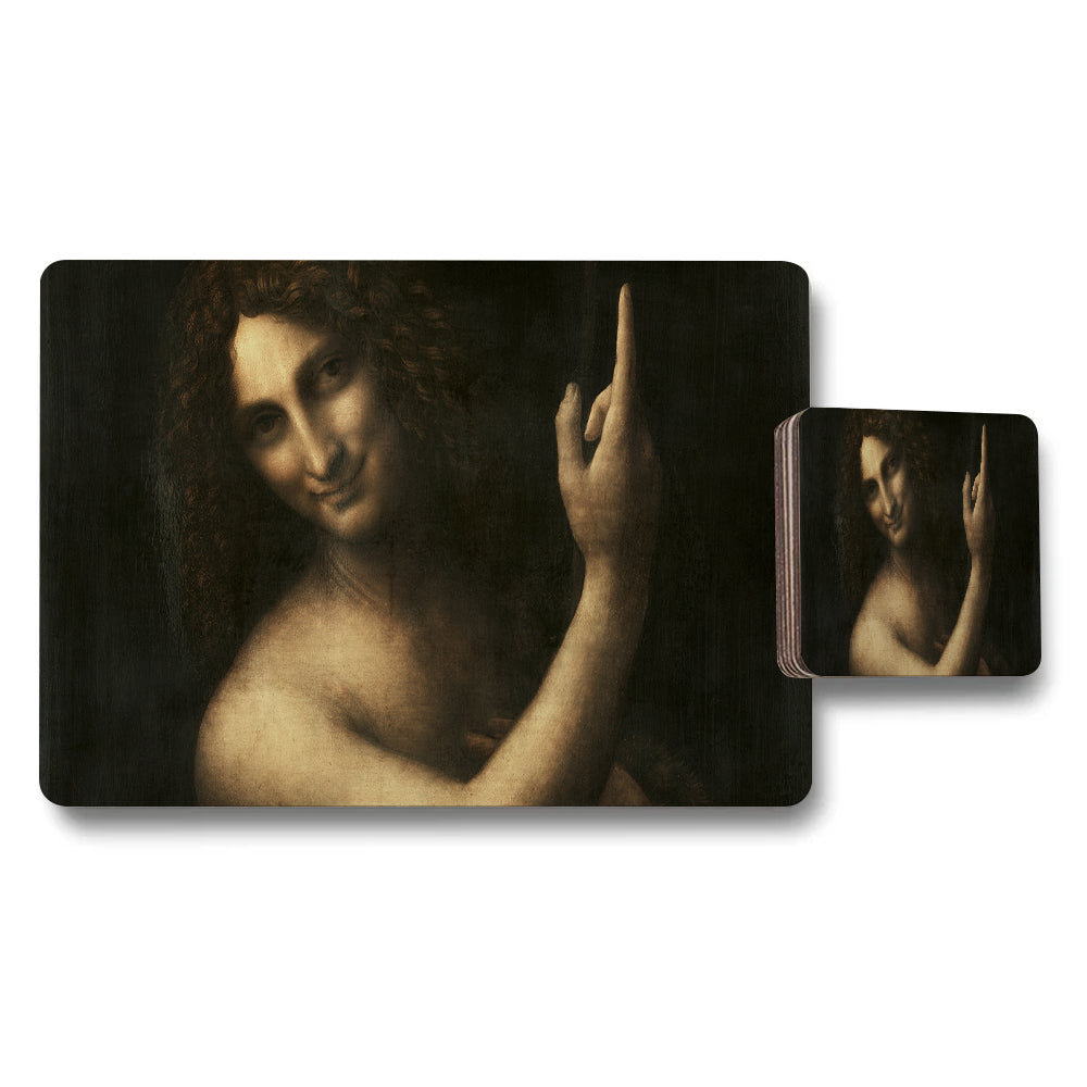 Mona Lisa Hand Gesture Art Placemat And Coaster Set