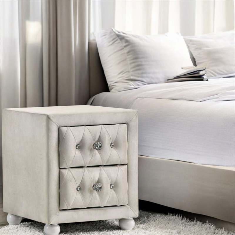 Beige Fabric Nightstand