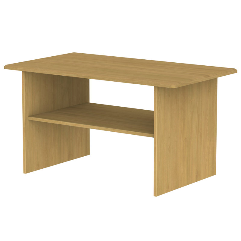 Fully Assembled Daryl Pedestal Coffee Table with Storage, Modern Oak