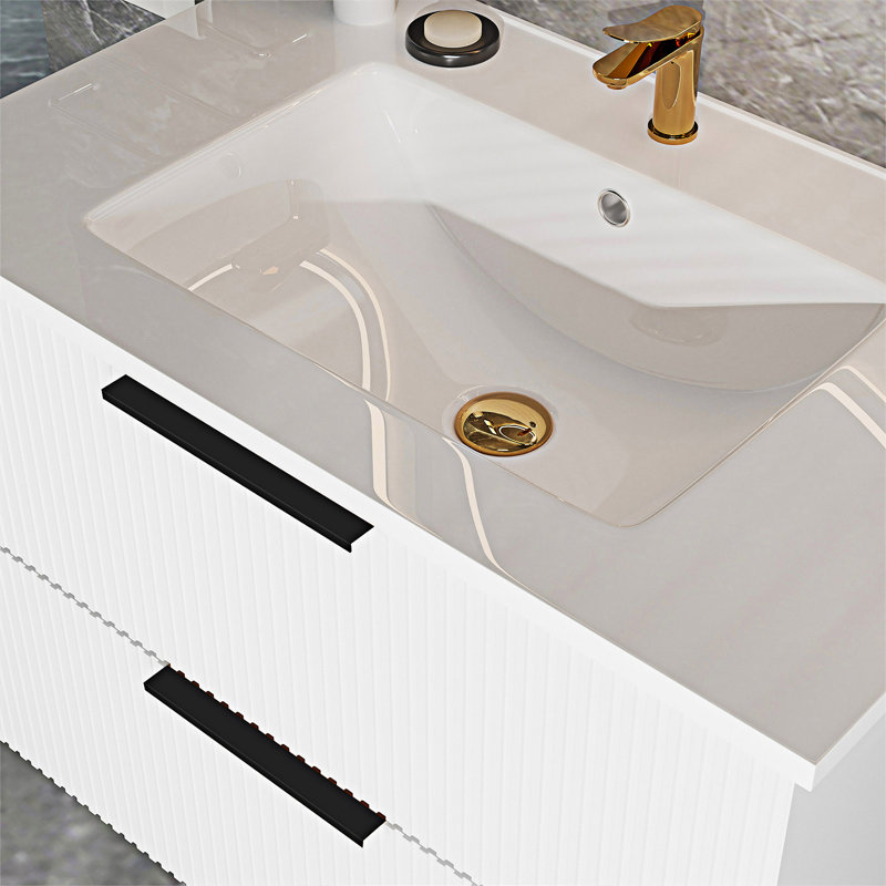 Meuble-lavabo mural flottant avec lavabo en céramique, Blanc mat, 36"