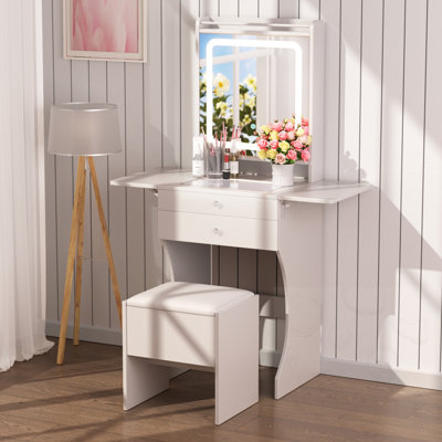 Ensemble de coiffeuse avec tabouret, tiroirs compartimentés et tables d'appoint pliables