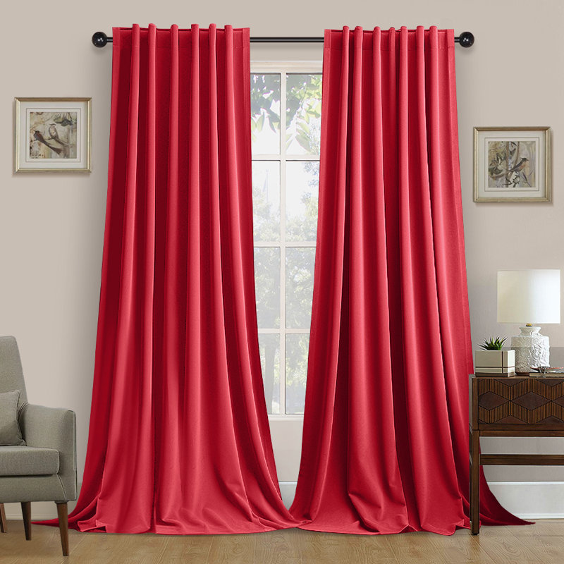 Lauier Velvet Blackout Curtain Pair, 52" W x 84" L, Light Red